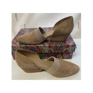 Eileen Fisher Taupe Suede D'Orsay Wedge Flats Shoes Womens 8.5